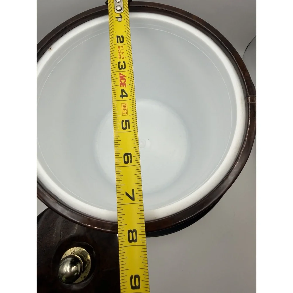 Vintage Faux Burl Wood Ice Bucket Brass Tone MCM Barware Vinyl Woodgrain